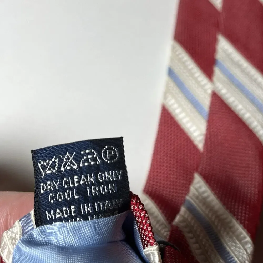 Faconnable Necktie Red Blue White Striped Silk Hand Made in Italy Tie Textured